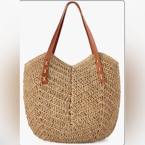 Beach Bag Straw Bag with Zipper, Soft Woven beach bag, Casual Straw Shoulder Bag